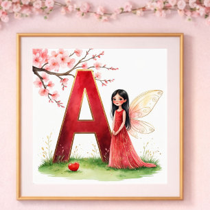 Baby Girl Nursery Letter A Fairy Floral Poster