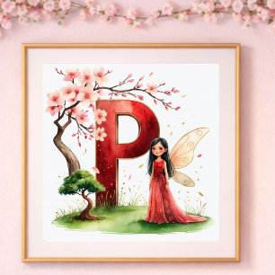 Baby Girl Nursery Letter P Fairy Floral Poster