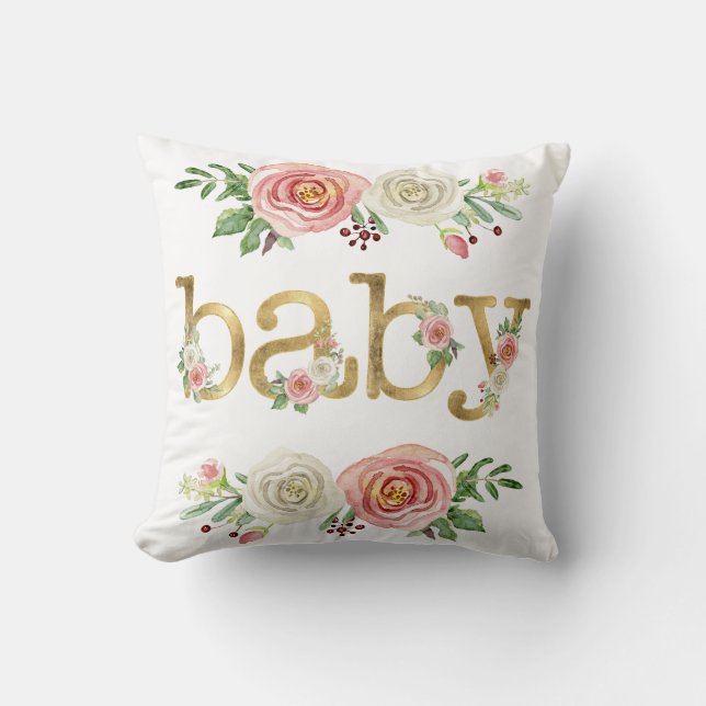 Baby Girl Nursery Love n Rose Floral Foliage Cushion (Front)