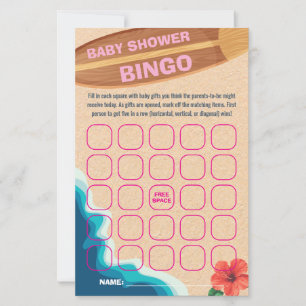 Baby Girl On Board Baby Shower Bingo Game Card