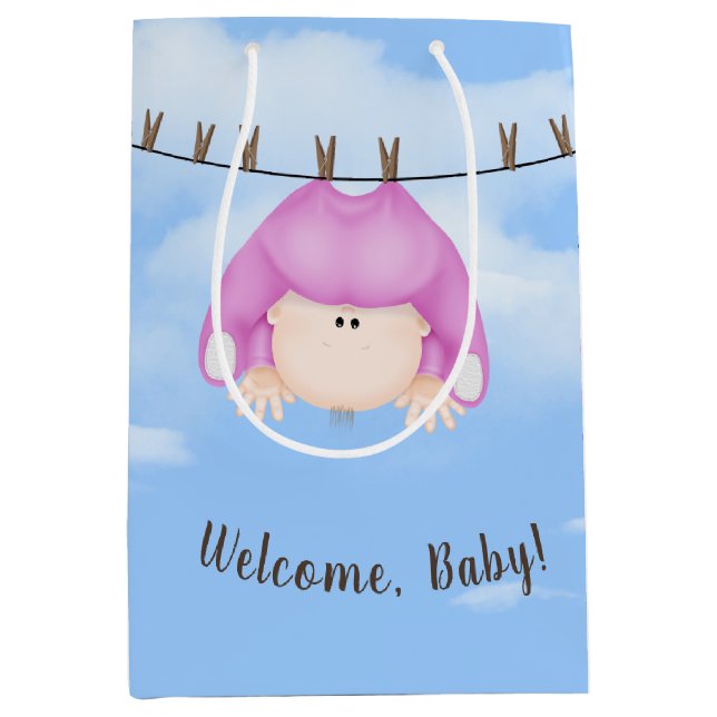 Baby Girl on Clothesline Medium Gift Bag (Front)
