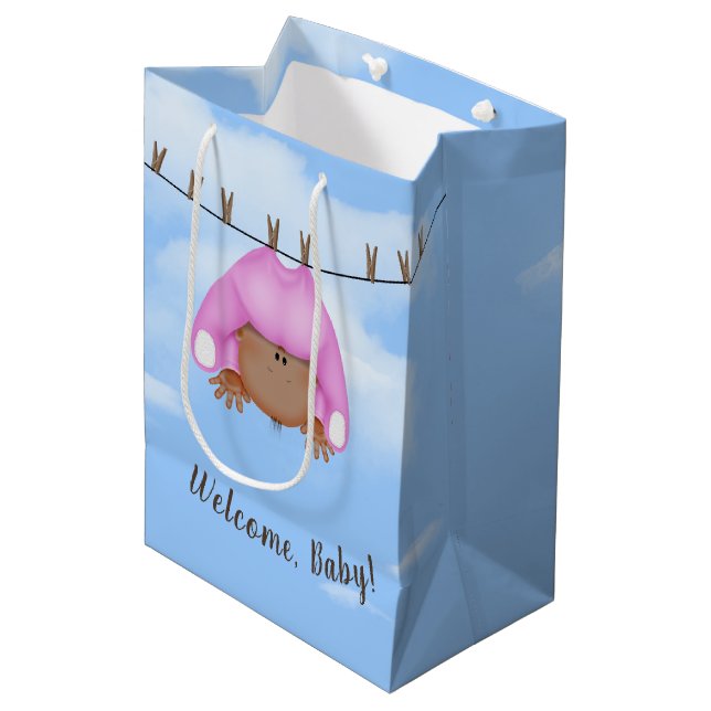 Baby Girl on Clothesline Medium Gift Bag (Front Angled)