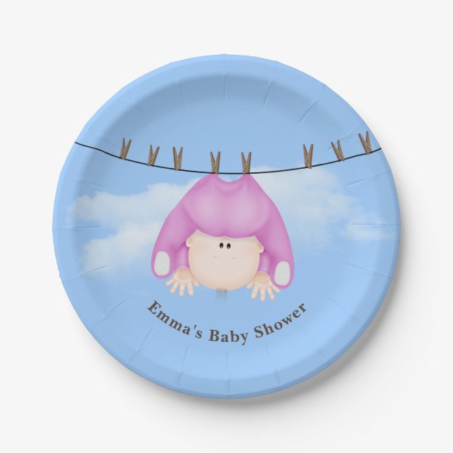Baby Girl on Clothesline Paper Plate (Front)
