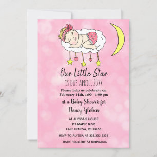 Baby Girl on Moon Pink Girl's Baby Shower Invitation