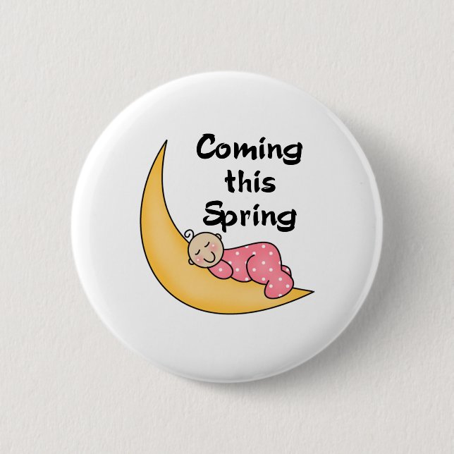 Baby Girl on Moon Spring 6 Cm Round Badge (Front)