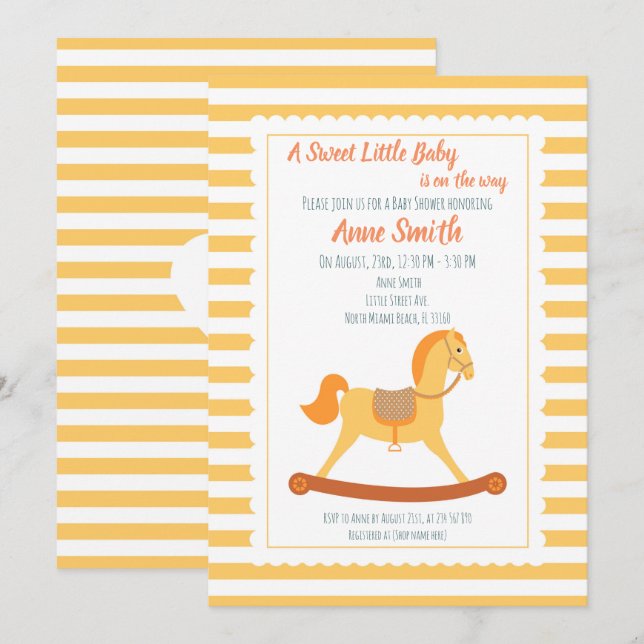 Baby girl or boy Shower rocking horse Invitation (Front/Back)