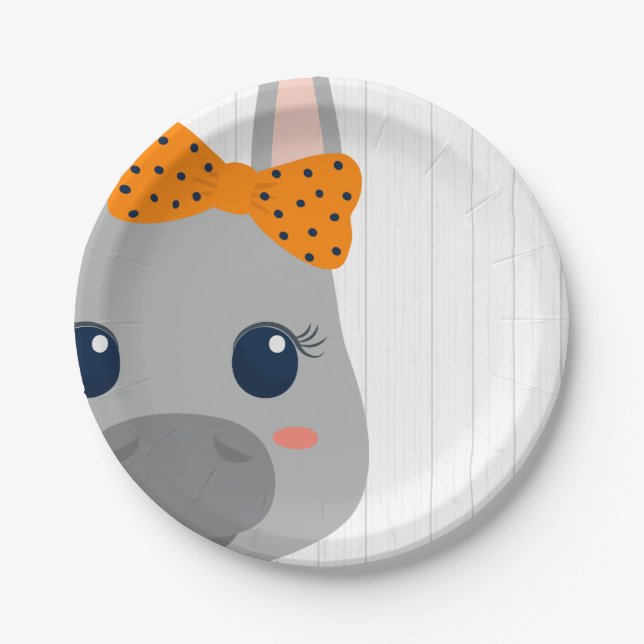 Baby Girl Orange Donkey Baby Shower Paper Plate (Front)