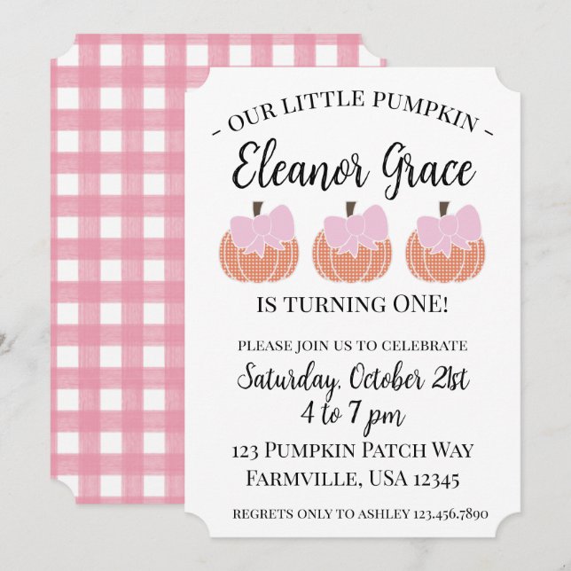 Baby Girl Our Little Pumpkin First Birthday  Invitation (Front/Back)