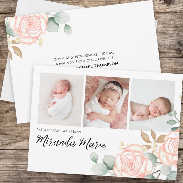 Baby Girl Overlay Text Newborn Photo Pink Floral (Creator Uploaded)