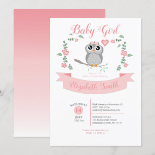 Baby Girl owl bear baby shower Invitation