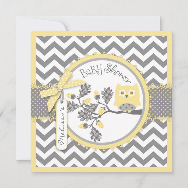 Baby Girl Owl Chevron Print Baby Shower Invitation (Front)