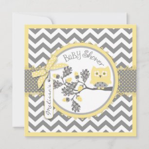 Baby Girl Owl Chevron Print Baby Shower Invitation