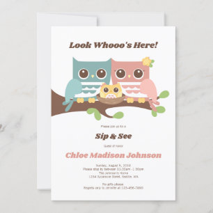 Baby Girl Owl Sip and See Shower Invitation
