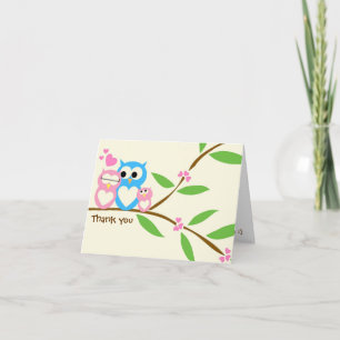 Baby Girl Owl Thank You Note Card