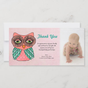 Baby Girl Owl Thank You Photo Template Photocard