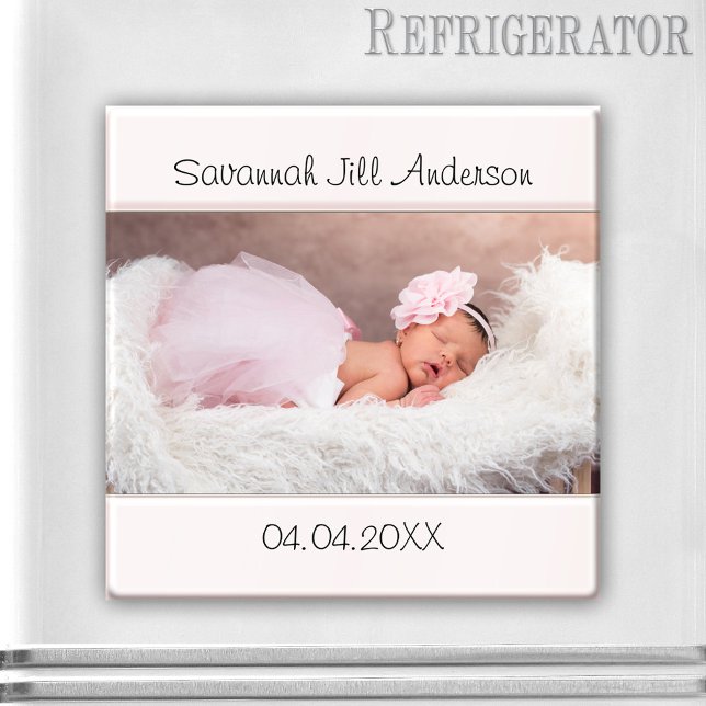 Baby Girl Pale Pink Photo Magnet (Elegant photo frame magnet featuring your own baby photo framed by a pale pink lining)