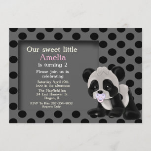 Baby Girl Panda Bear 2nd Birthday Invitation