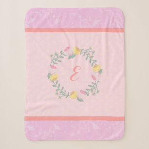 Baby Girl Pastel Pink and Lavender Floral Monogram Sherpa Blanket