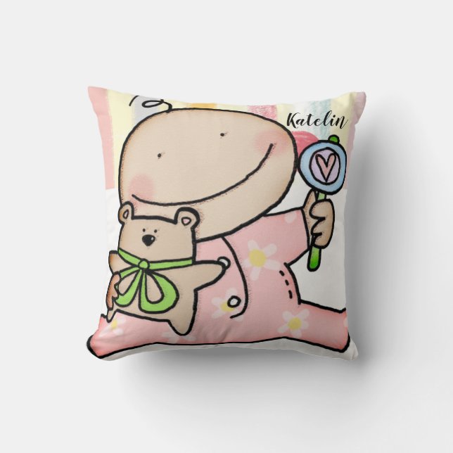 Baby Girl Pastel Stripe Throw Pillow  (Front)