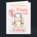 Baby Girl Penguin 6 Month Birthday Big Card<br><div class="desc">A cute 6 month baby penguin birthday card. The card features a baby girl penguin sitting on a cloud holding a balloon. A sweet design for any little girl who will be half a year old. A special card for your grandchild or niece. Personalise the big card by adding the...</div>