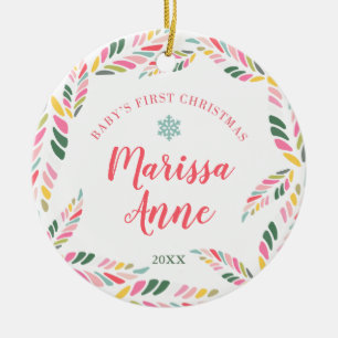 Baby Girl Personalised First Christmas Custom Ceramic Tree Decoration