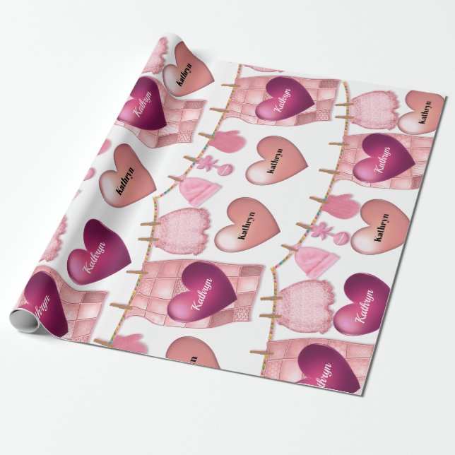 Baby Girl Personalised Wrapping Paper (Unrolled)