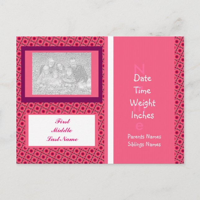 Baby Girl Photo Announcement Template (Front)