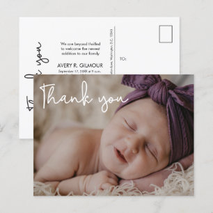 Baby Girl Photo Baby shower Modern Script Announcement Postcard