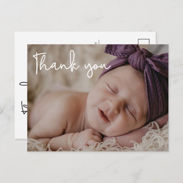Baby Girl Photo Baby shower Modern Script Announcement Postcard (Front/Back)