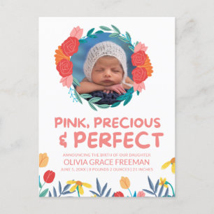 Baby Girl Photo Birth Announcement Postcard