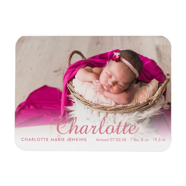 Baby Girl Photo Birth Announcement Script Name Magnet (Horizontal)