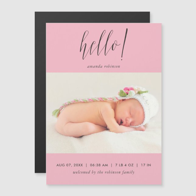 Baby Girl Photo Birth Magnetic Invitation (Front/Back)