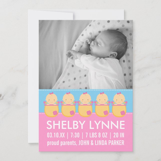 Baby Girl Photo Card Birth Announcements (Front)