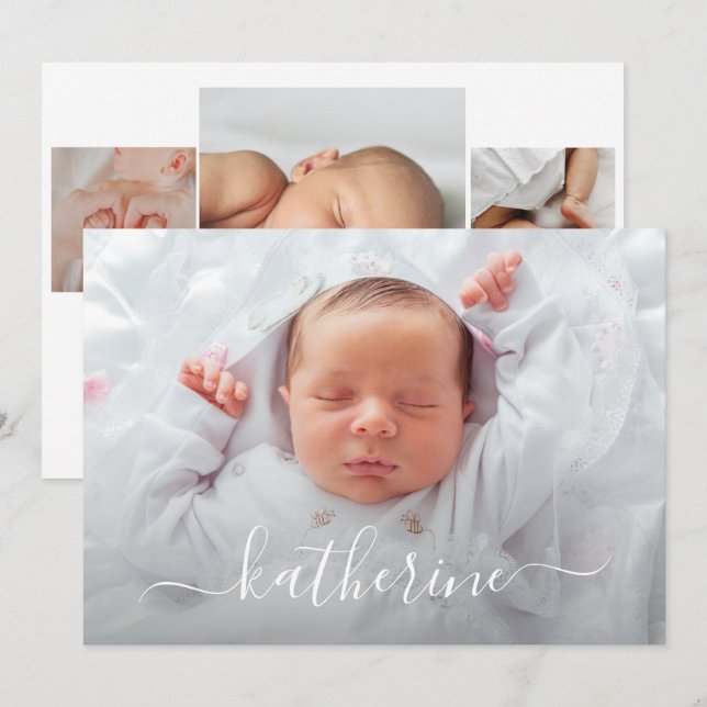 Baby Girl Photo Collage Birth Announcements (Front/Back)