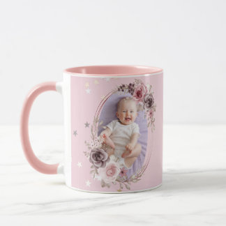 Baby Girl Photo Cute Elegant Modern Pink floral  Mug