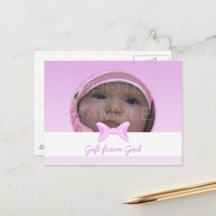 Baby girl Photo Gift from God Pink bow Bible verse Postcard