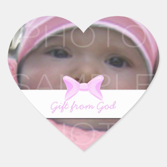 Baby girl Photo Gift from God Pink bow Heart Sticker (Front)