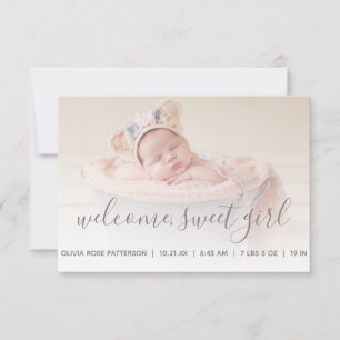 Baby Girl Photo Grey Quatrefoil Birth Announcement
