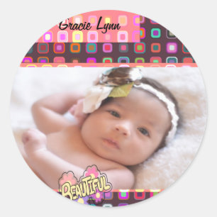 Baby Girl Photo Keepsake Classic Round Sticker