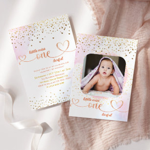 Baby Girl Photo Little Miss Onederful Birthday Invitation