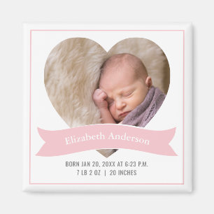 Baby Girl Photo Minimalist Birth Announcement Magnet