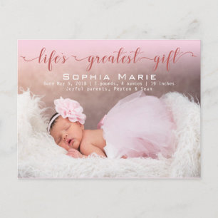 Baby Girl Photo Modern Script Birth Announcement Postcard