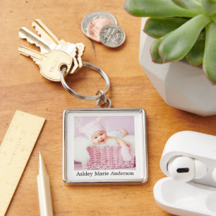 Baby Girl Photo & Name Keychain