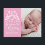 Baby Girl Photo Pink Angel Christmas Magnetic Card<br><div class="desc">An elegant angel sits over the Christmas lyrics words from O Holy Night on this beautiful pink and white magnetic holiday card. A thrill of hope, the weary world rejoices. Rejoice with this lovely religious birth announcement card with gorgeous calligraphy and your newborn photo on the front and back. A...</div>