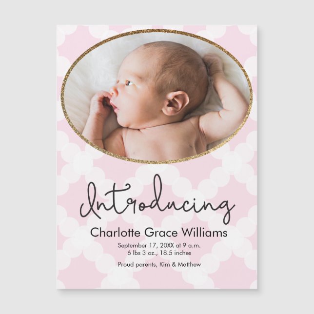 Baby girl photo Pink birth announcement (Front)