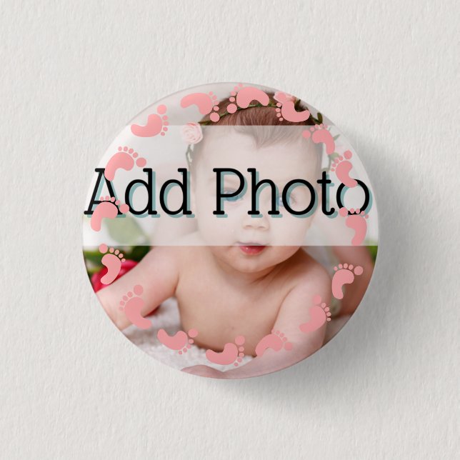 Baby Girl Photo Pink footprints Pattern 3 Cm Round Badge (Front)