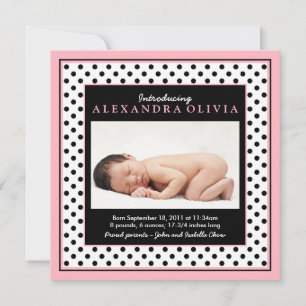 Baby Girl Photo Polka Dot Birth Announcement