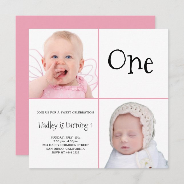 Baby Girl Photos nonpareils candy Invitation (Front/Back)