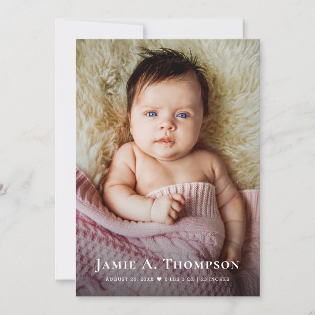 Baby Girl Photos Thank you Heart Modern Birth Announcement (Front)