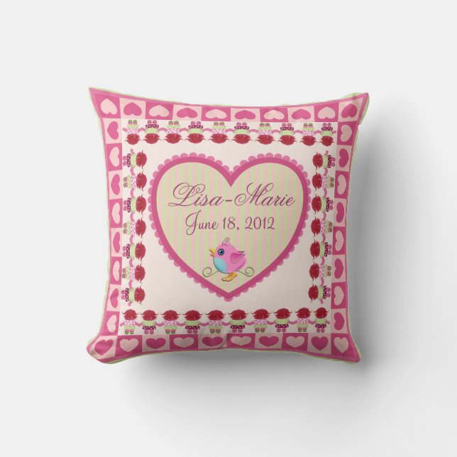 Baby-girl pillow with Name and Date of birth (Front)